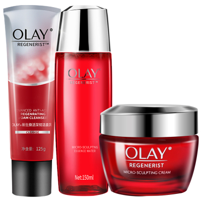 Olay玉兰油套装新生塑颜金纯大红瓶面霜50g+活能水150ml+洗面奶125g提拉紧致淡化细纹补水保湿女士护肤品化