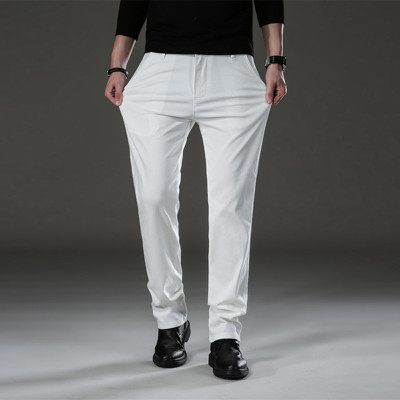 春秋新款常规男式弹力米白色休闲裤男青年商务宽松直筒运动男裤子