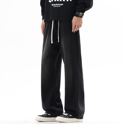 秋冬新款潮牌美式垂感水洗卫裤男宽松直筒高街运动休闲长裤男