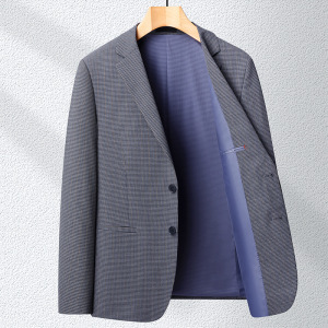 春秋薄款千鸟格男式修身西服弹力免烫西装休闲单西男