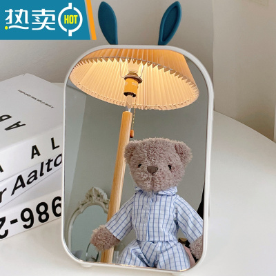 敬平ins风可爱镜子化妆镜学生宿舍便携家用台式桌面办公室可立梳妆镜 兔耳镜子(白色)便携式用镜