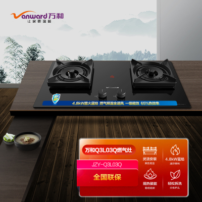 万和[龙燚火]JZY-Q3L03Q 液化气燃气灶 4.8kW大火力双眼灶 钢化玻璃台嵌两用一级能效 嵌入式台式