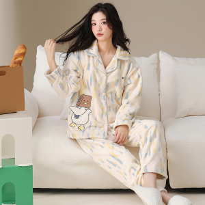 浪莎法兰绒睡衣女秋冬季加绒加厚珊瑚绒2025新款卡通可外穿家居服