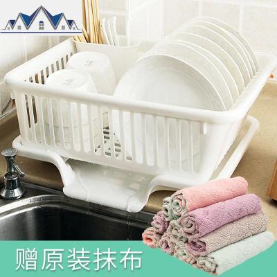 家用装碗筷沥水蓝厨房带盖碗柜碟子收纳盒餐具置物架碗架放碗篮子 三维工匠