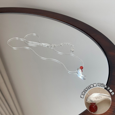 s925纯银红玛瑙锦鲤小鱼项链轻奢高级感新中式锁骨链日常百搭送女朋友老婆情人节七夕生日礼物