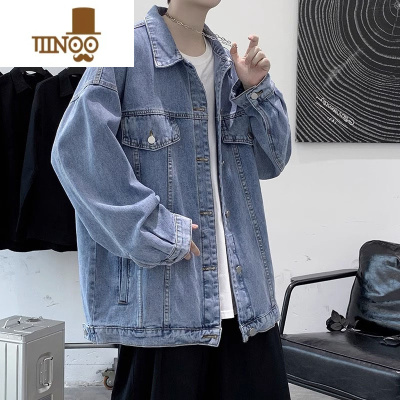 YANXU牛仔外套男秋季高街潮牌宽松工装夹克港风休闲复古翻领情侣上衣服