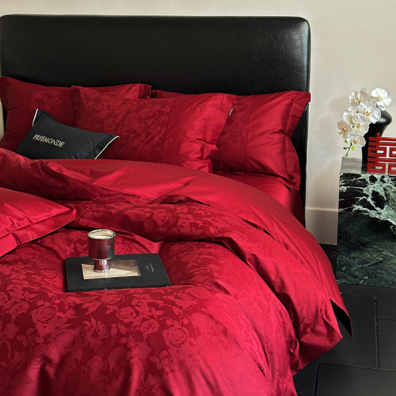 高端法式玫瑰120s长绒棉婚庆四件套全棉备婚套件婚房用四季床品