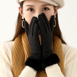 女手套秋冬季加绒加厚保暖触屏韩版户外骑行骑车开车防寒全指手套