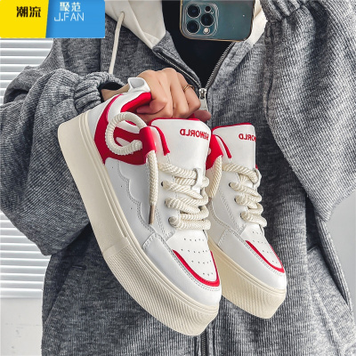 聚范男鞋子潮鞋2024春季小众设计板鞋男小白鞋百搭厚底运动面包鞋