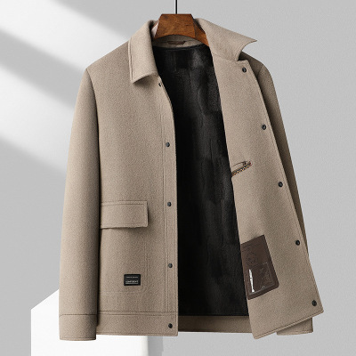 100%羊毛秋冬新款双面呢短款大衣金丝绒内胆尼大衣风衣男妮子外套_1