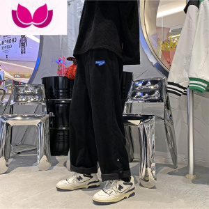 七斓春季灯芯绒长裤男生ins潮牌百搭宽松直筒垂感百搭潮流翻边休闲裤