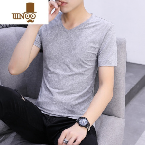 YANXUt恤男士短袖V领韩版潮流半袖纯色夏季衣服体桖男装长袖打底衫