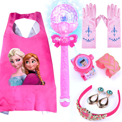 冰雪奇缘发光魔法棒玩具艾莎公主巴啦啦小魔仙棒女孩玩具儿童红领花棒+披风+饰品+手表+手套