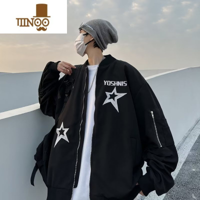 YANXU港风星星印花宽松休闲开衫夹克男士潮牌百搭痞帅上衣服外套