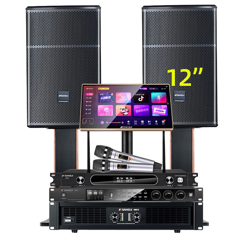 山水(SANSUI)大功率家用电视卡拉OK套装环绕影院电视重低音炮K歌音响 SQ12专业箱+功放+效果器+话筒+点歌机