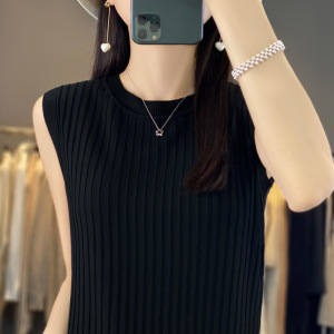 曲珠天丝短袖女春夏新款无袖打底衫女针织短袖百搭潮流圆领T恤女