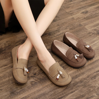 真皮复古乐福鞋女秋季新款流苏配裙子软底英伦风四季小皮鞋