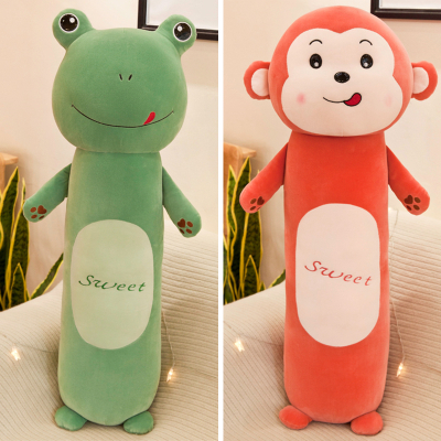 婴儿肠绞痛抱枕婴儿侧睡抱枕长条抖音婴儿飞机抱枕睡觉玩偶绿色（青蛙+猴子）1.1米（收藏送便签小本本）