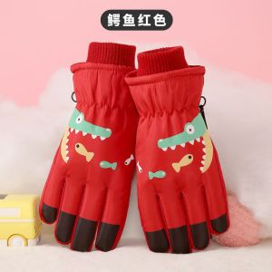 儿童滑雪手套冬季保暖加绒加厚卡通图案户外游玩防水防滑骑行手套