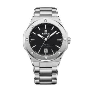 依波表EBOHR自动机械女表不锈钢蝴蝶扣日历显示50米防水人工蓝宝石玻璃表镜36590111 刚毅银36590111