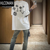 HLCOMAN纯绵短袖t恤男快手红人美式高街字母印花百搭宽松圆领上衣薄