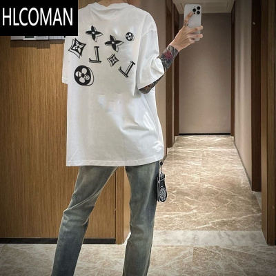 HLCOMAN纯绵短袖t恤男快手红人美式高街字母印花百搭宽松圆领上衣薄