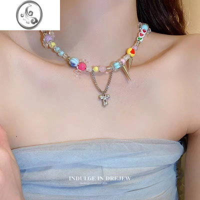 JiMi童趣多巴胺~彩色串珠项链女2023新y2k小众设计网红配饰锁骨链