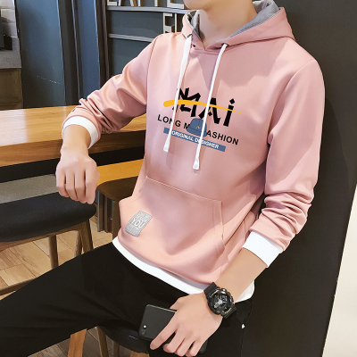 狮臣SHICHEN2020年秋季新款男士卫衣韩版百搭连帽卫衣男青少年套头男装打底衣卫衣男时尚休闲男装1805浅红M