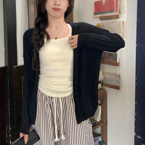 薄款慵懒风长袖针织衫女秋季新款韩版宽松纯色百搭设计感开衫上衣