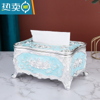 敬平欧式纸巾盒家用客厅茶几抽纸盒创意轻奢KTV纸抽盒餐厅美式ins摆件 银蓝(时尚款)