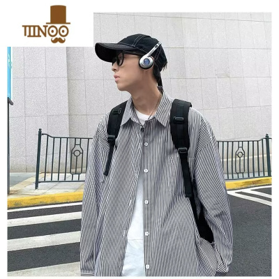 YANXU条纹长袖衬衫男日系潮牌搭配一套休闲衬衣ins痞帅穿搭三件套