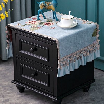 欧式床头柜布盖布卧室搭布防尘罩大喜庆结婚装饰布长方形罩套 语晨蓝色床头柜 40*60cm(尺寸不含花边)