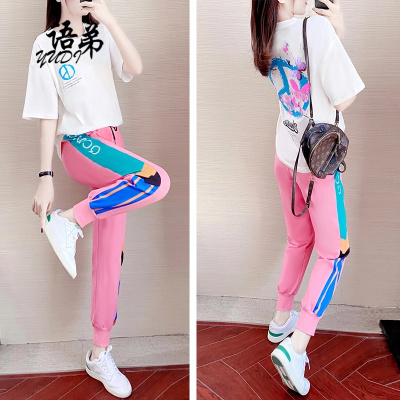 YUDI语弟棉运动套装女2021夏季新款洋气减龄炸街慵懒风少女休闲两件套装