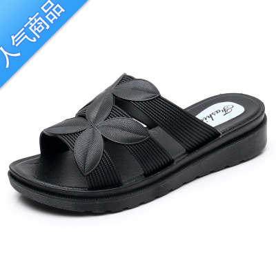 SUNTEK夏季新款中年妈妈鞋女平底防滑软底外穿时尚中老年凉拖鞋粗跟凉鞋