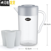 三维工匠冷水壶塑料家用茶壶扎壶凉杯高温凉白开水杯大容量耐热凉水壶套装 简约款蓝色--3200送3杯子