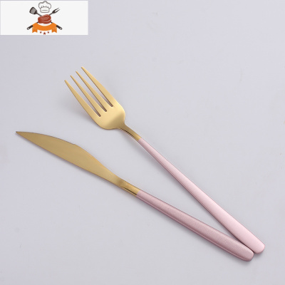 304不锈钢刀叉勺筷网红西餐餐具ins风餐套装三件套牛排刀叉家用 敬平 粉金刀叉