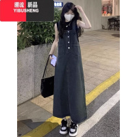 YIBUSHENG大码港风复古牛仔背带连衣裙女季新款设计感小众直筒a字中长裙