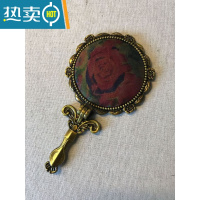 敬平手持镜子带柄香云纱手工布艺便携桌面可立中式复古折叠随身小镜子便携式用镜 21