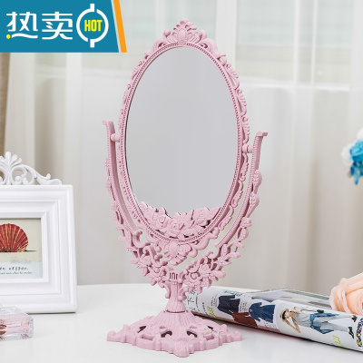 敬平简约欧式美容镜 台式化妆镜双面梳妆镜子便携公主镜化妆镜折叠便携式用镜 椭圆大号纳米粉(平面+放大面)
