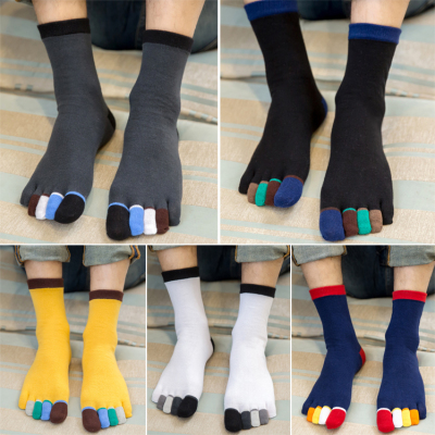 暖青汇蓝姿欣五指袜男四季棉中筒中厚彩指经典中统中帮男士袜子