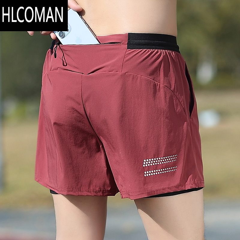 HLCOMAN可放手机专业跑步短裤男士运动马拉松冰丝速干专用四分三分裤内衬