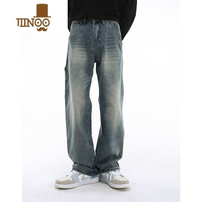 YANXUVoguo Relay 复古蓝男士牛仔裤美式哈伦百搭宽松直筒中腰设计