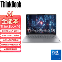 ThinkPad 联想ThinkBook 16 2025款16英寸大屏学生游戏娱乐商务办公笔记本电脑 03CD 2.5K高色域屏 定制Core7-250H 16G内存 2TB固态