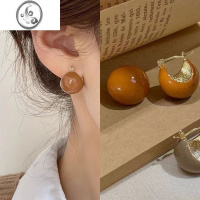 JiMi复古咖色圆形耳钉气质耳环女春夏法式耳扣高级感2023年新款潮耳饰