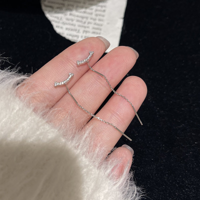 s925纯银微笑耳线简约高级感小众设计感森系百搭耳环时尚个性耳饰送女朋友老婆情人节七夕生日礼物