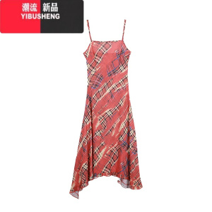 YIBUSHENG设计感小众甜美格子吊带裙连衣裙女装季复古收腰长裙子