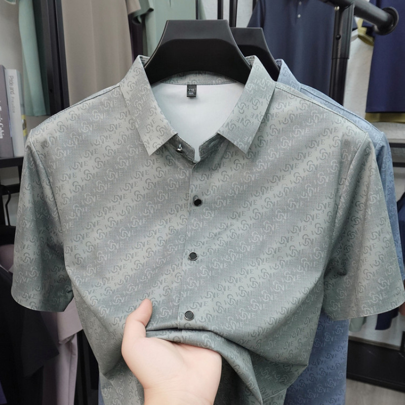 2026夏季新款痕短袖衬衣时尚印花凉感中老年商务休闲衬衫