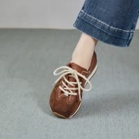 棕色德训鞋女2026春秋新款头层牛皮阿甘鞋软底复古运动休闲鞋子