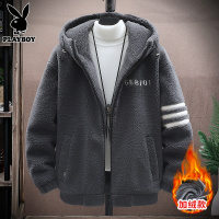 花花公子羊羔绒外套男士潮牌连帽上衣服冬季加厚摇粒绒棉服夹克男