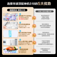 华凌神机小宙斯518美的出品自动制冰双系统60cm超薄零嵌法式多门电冰箱HR-518WUFIPZ雾隐白